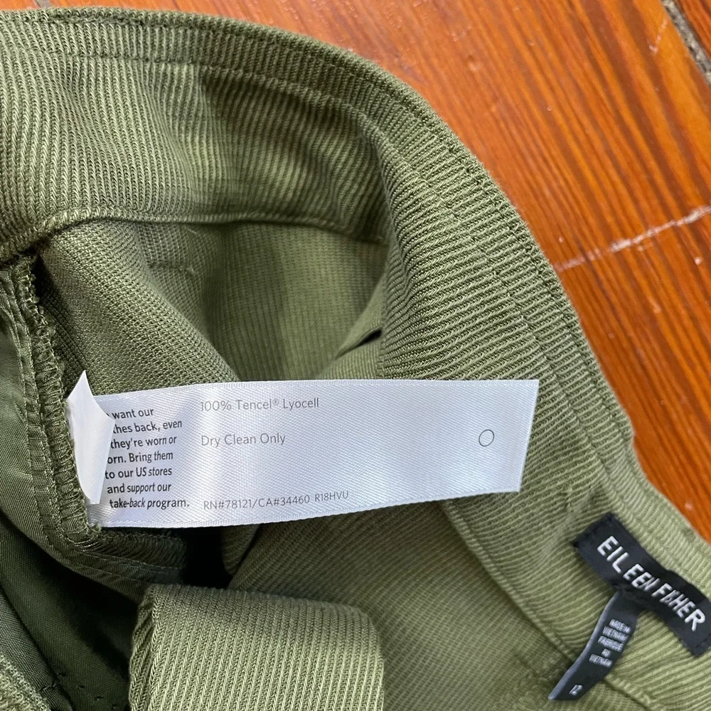 Eileen Fisher Heavy Tencel Twill Tie Waist Wide Leg Olive Pants - Sz 12💛🎀